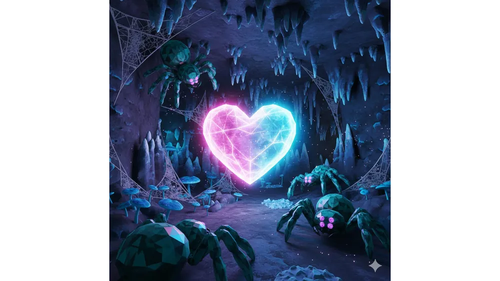 더 포지 프리즈메틱 하트와 거미 동굴 배경 썸네일