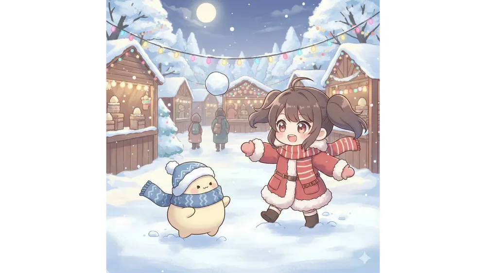 트릭컬 해피윈터 페스티벌 겨울 축제를 즐기는 에르핀과 버터 일러스트