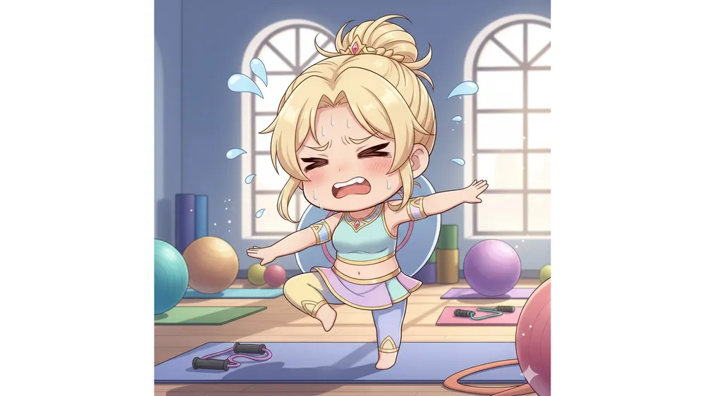 트릭컬 요가 레스큐 프로젝트에서 요가를 하며 힘들어하는 벨리타 일러스트