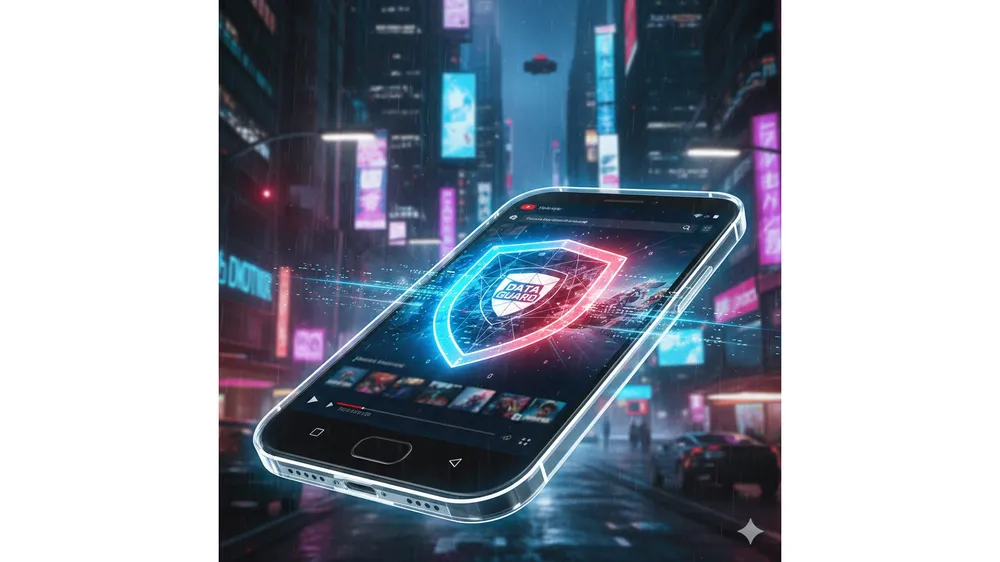 스마트폰 화면에 데이터 절약 방패 아이콘이 떠 있는 유튜브 데이터 절약 설정 가이드 썸네일